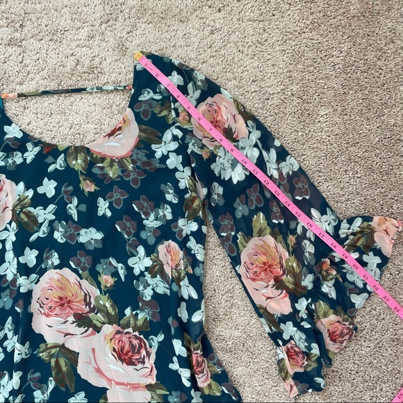 Show Me Your MuMu Boomerang Floral Boho Low Back Ruffle Sleeve Chiffon Dress - Picture 14 of 16